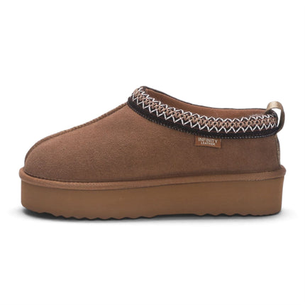 Women’s Chestnut Tan Genuine Sheepskin Real Fur Winter Platform Slippers - Polar