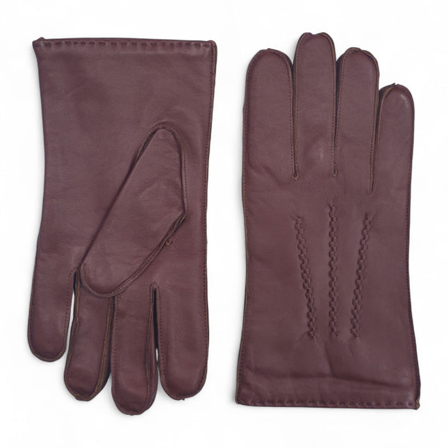 Men’s Chestnut Brown Italian Leather Warm Wool Lining Winter Stich Design Gloves - M-LGV-205