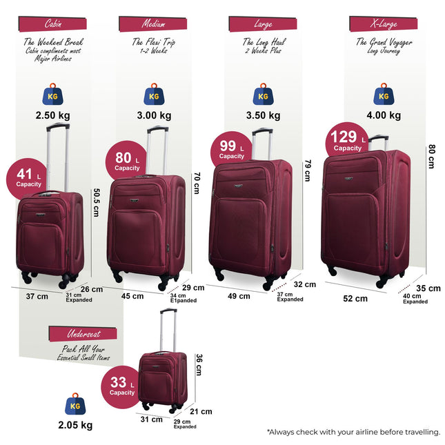 Soft Shell Lightweight Nylon Suitcase Set 4 Wheel Travel Case Holiday Bags