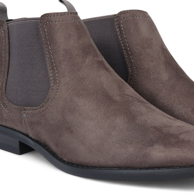 Men's Grey Suede Chelsea Boots Real Leather Lined Slip-On
