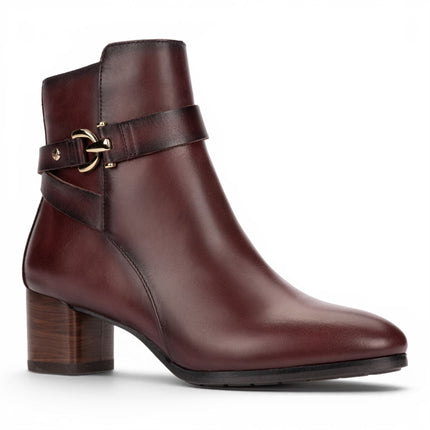 Pikolinos Women's Red Leather Ankle Heeled Boots - Calafat