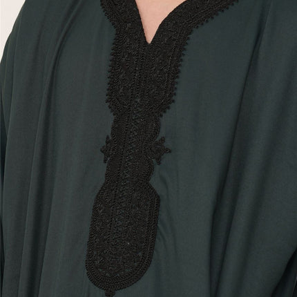 Men's Green Black Moroccan Thobe Jubba Robe Eid Djellaba Gandoura