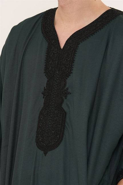 Men's Green Black Moroccan Thobe Jubba Robe Eid Djellaba Gandoura