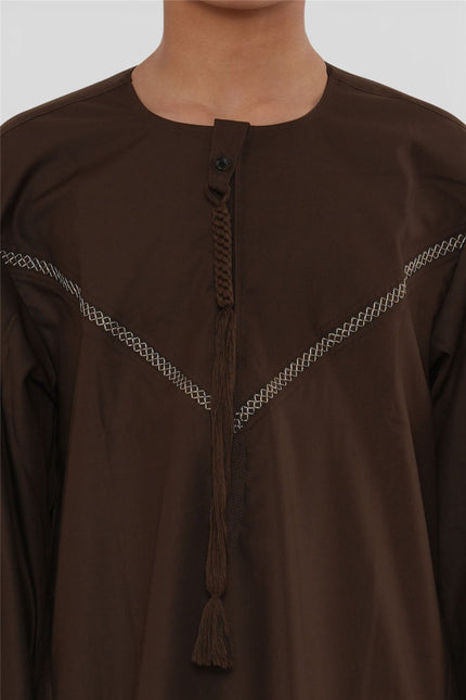 Kids Boys Eid Brown Moroccan Thobe Robe Djellaba Ramadan Eid Jubba- K-HM10