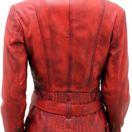 Womens Long Leather Biker Jacket-Quito