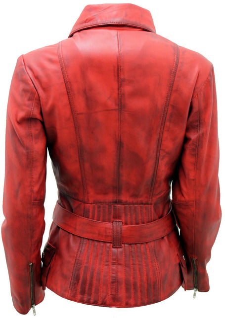 Womens Long Leather Biker Jacket-Quito