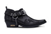 Men's Black Leather Metal Chain Winklepicker Cowboy Boots