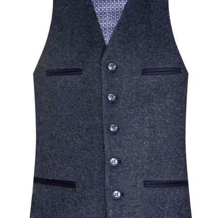Mens 3 Piece Navy Blue Wool Tweed Vintage Retro Suit