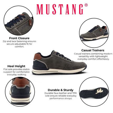 Mustang Men's Grey Faux Leather Trainer Sneaker Shoes - M0281006