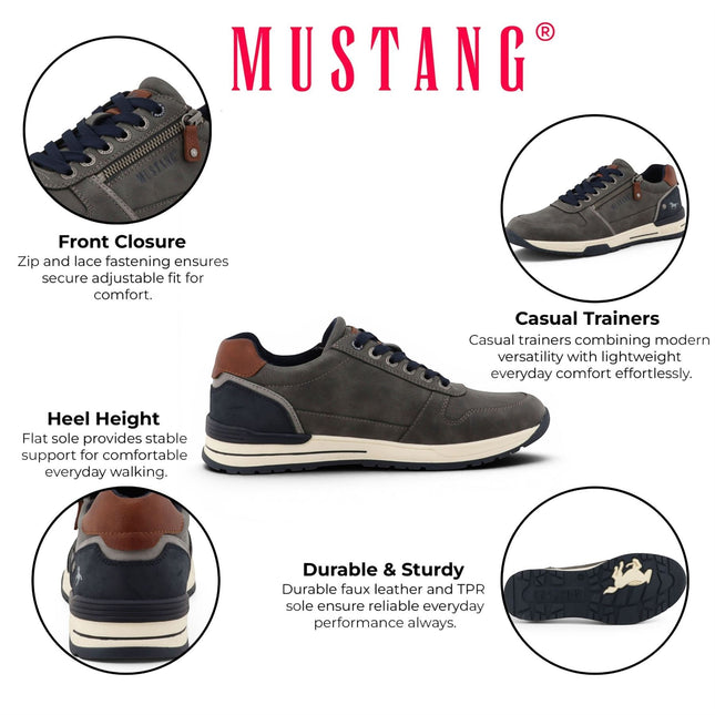 Mustang Men's Grey Faux Leather Trainer Sneaker Shoes - M0281006