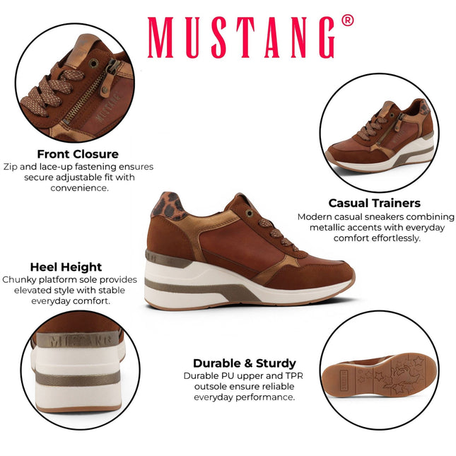 Mustang Women's Tan Cream Platform Sneaker Trainer Casual Shoes - M0872002