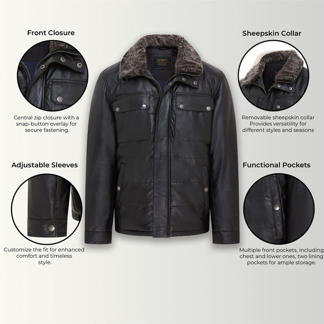 Men's Lamb Leather Puffer Bomber Warm Biker Jacket