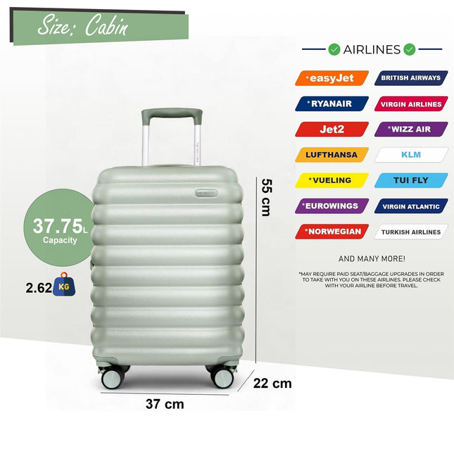 Hard Shell Cabin 37 x 22 x 55 cm TSA Secure Luggage Suitcase Suitable for Easyjet, Ryanair