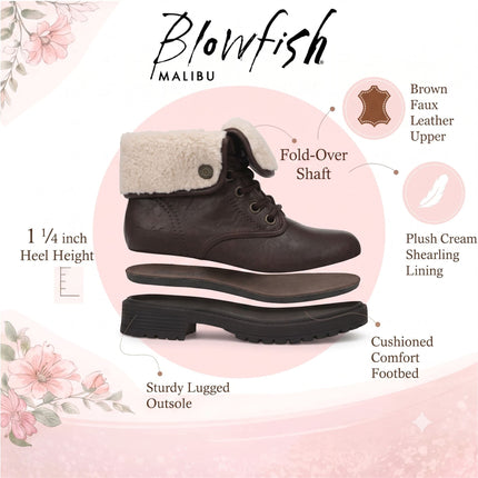 Blowfish Malibu Women's Brown Faux Leather Lace Up Winter Boots - Andy-Cozy