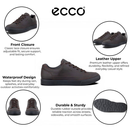Ecco Men's Brown Leather Waterproof Trainer Sneaker Shoes - Soft 10
