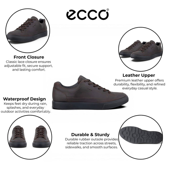 Ecco Men's Brown Leather Waterproof Trainer Sneaker Shoes - Soft 10