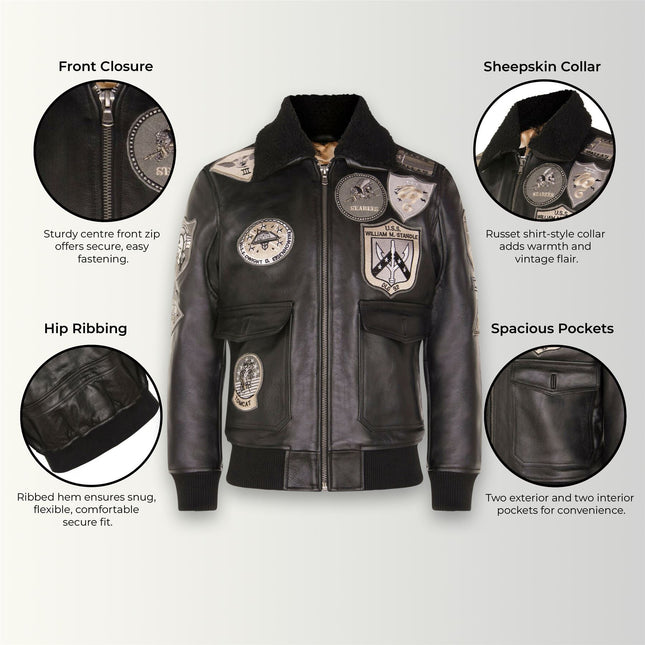 Mens A2 Top Gun Leather Bomber Jacket-Camborne