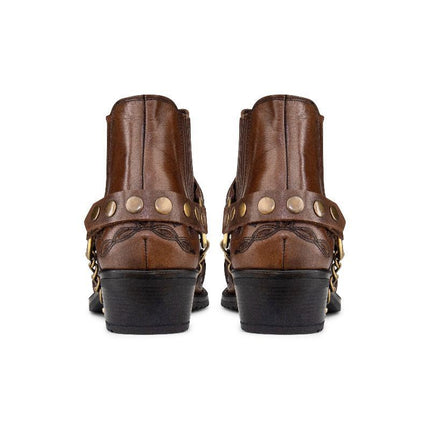 Men's Brown Leather Two-Tone Winklepicker Biker Boots