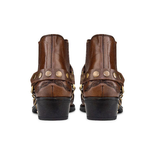 Men's Brown Leather Two-Tone Winklepicker Biker Boots