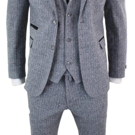 Men's 3 Piece Grey Herringbone Tweed Suit