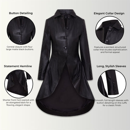 Womens Gothic Full Length Leather Coat Victorian Flare Goth Punk