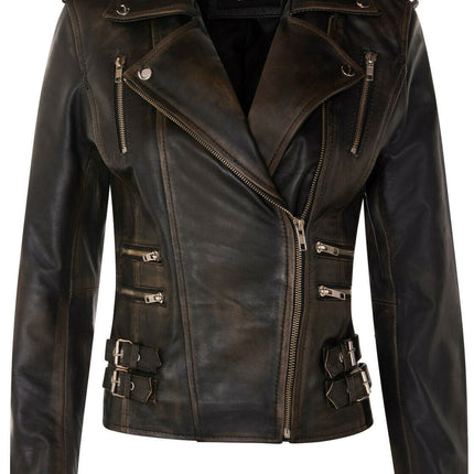 Womens Leather Brando Biker Jacket-Orlando