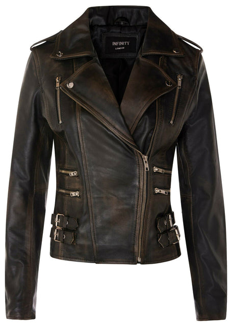 Womens Leather Brando Biker Jacket-Orlando
