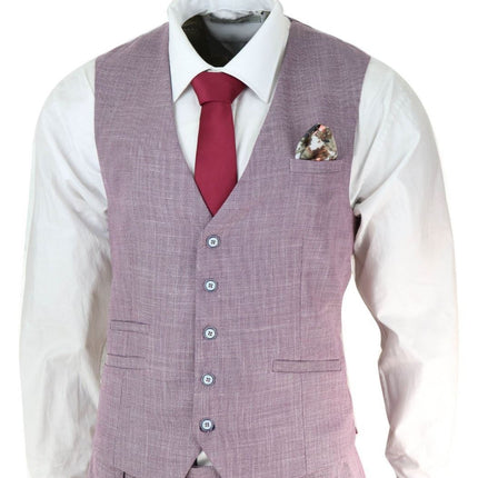 Mens 3 Piece Blush Pink Linen Summer Spring Classic Suit