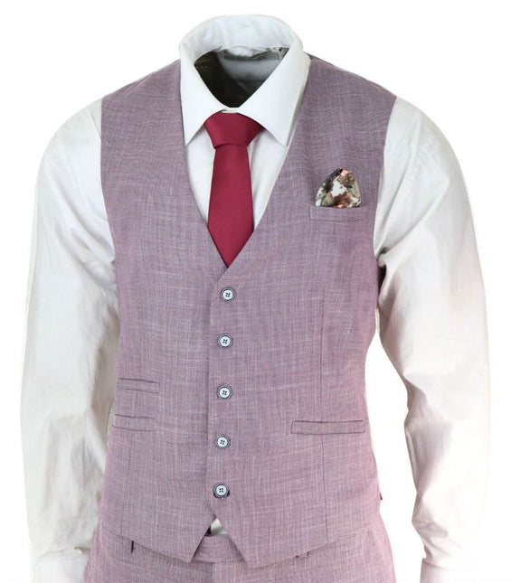 Mens 3 Piece Blush Pink Linen Summer Spring Classic Suit