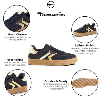 Tamaris Women's Navy Blue Leather Trainers Sneaker Shoes - 23723-44