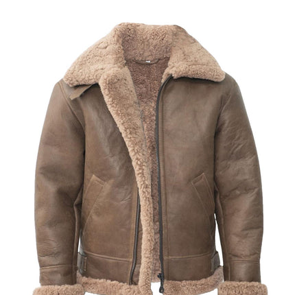 Mens B3 WW2 Sheepskin Leather Flying Aviator Jacket-Houston