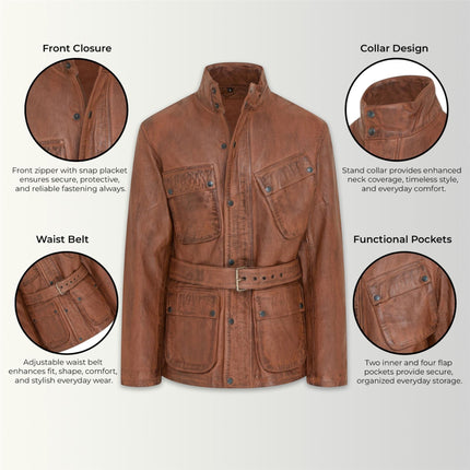Men's Tan Lamb Leather Safari Parka Jacket - Edinburgh