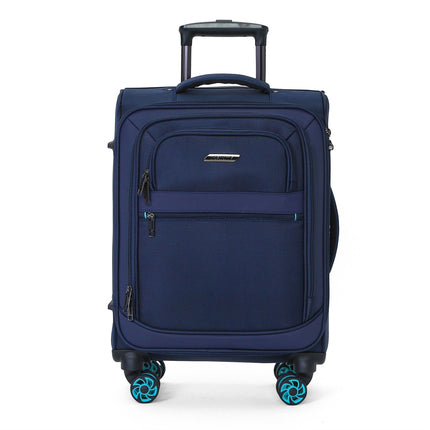 Soft Shell Blue 1680D Polyester Suitcase Set 8 Wheel TSA Lock Luggage