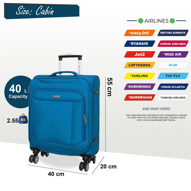 Soft Lightweight Dual 4 Wheel Suitcase Luggage