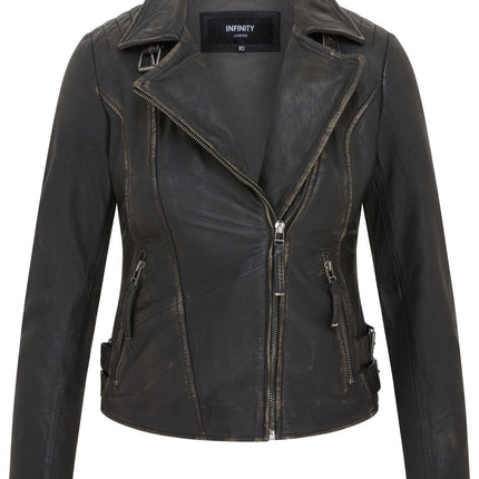 Womens Black Quilted Leather Brando Classic Biker Jacket