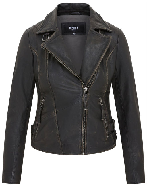 Womens Black Quilted Leather Brando Classic Biker Jacket