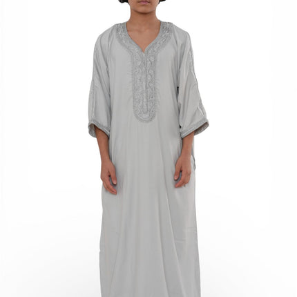 Kids Boys Grey Moroccan Thobe Robe Eid Djellaba Gandoura Jubba- K-HM65