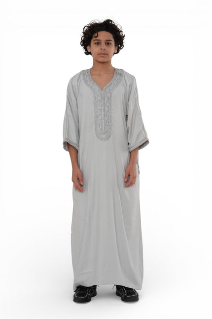 Kids Boys Grey Moroccan Thobe Robe Eid Djellaba Gandoura Jubba- K-HM65