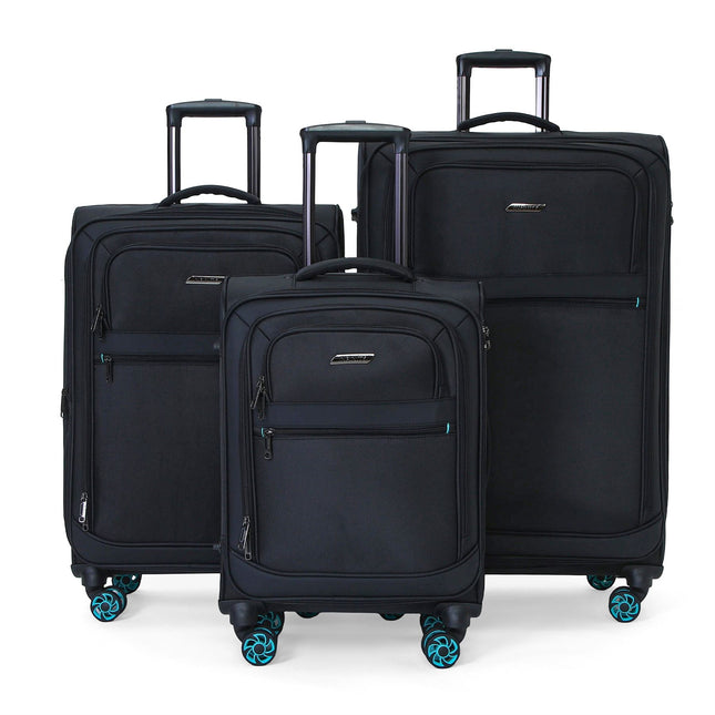 Soft Shell Black 1680D Polyester Suitcase Set 8 Wheel TSA Lock Luggage