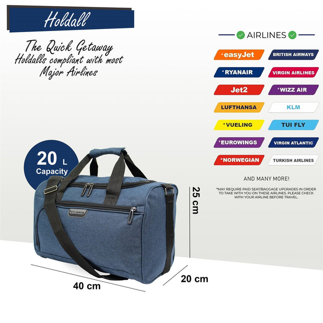 Holdall Carry On 40x 20 x25cm Under-seat Travel Cabin Bag for Ryanair, Easy Jet