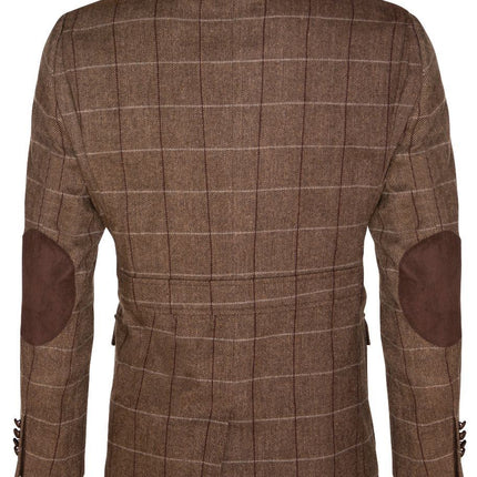 Mens Wool Tweed Shooting Check Hunting Herringbone Blazer Oak Elbow Patch Jacket