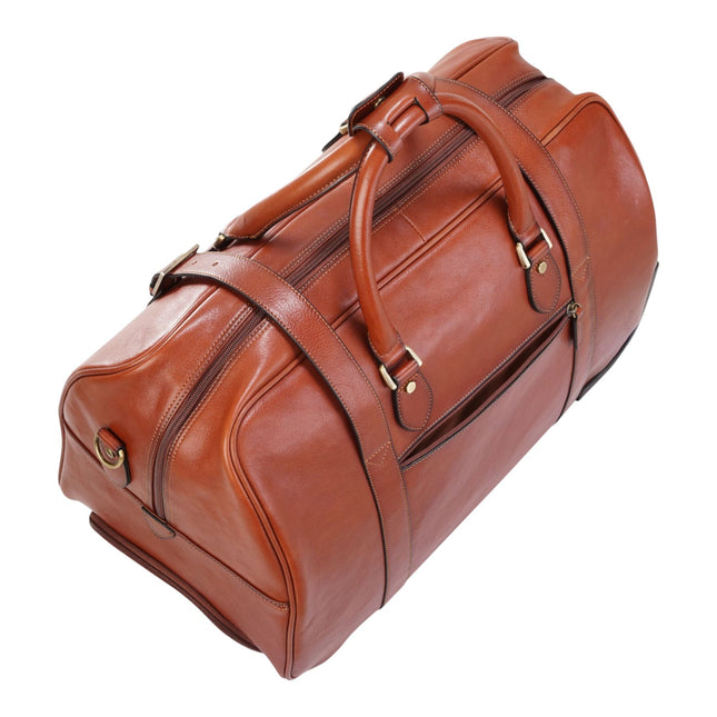 Genuine Leather Tan Wheeled Holdall Duffle Travel Cabin Bag - Holt
