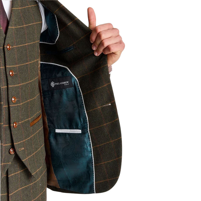 Men's Green 3 Piece Wool Blend Tweed Suit - Harris