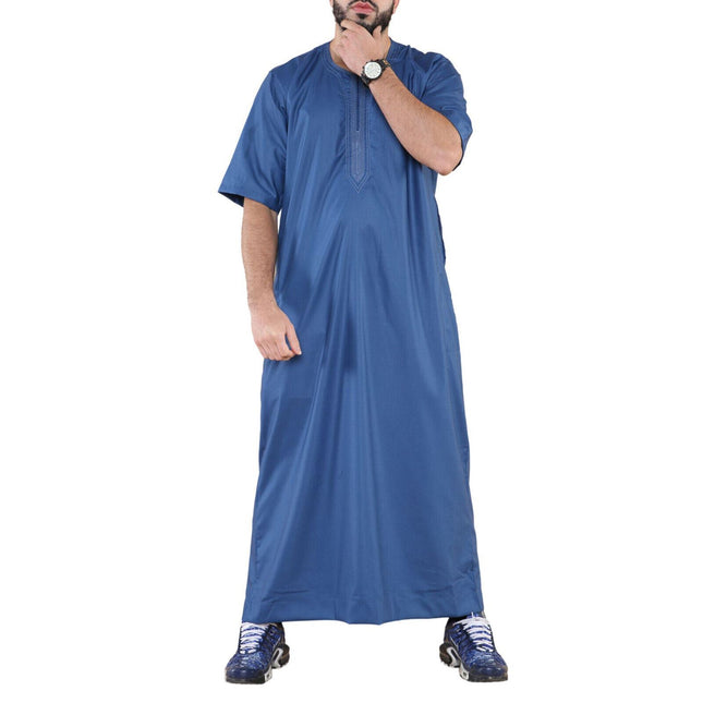 Mens Blue Thobe Jubba Islamic Arab Moroccan Saudi Zipped Kaftan Arab Robe