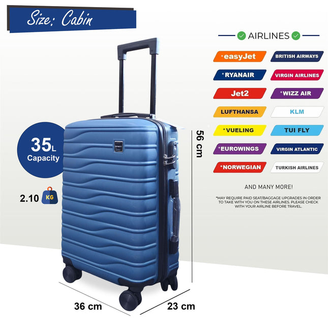 Hard Shell Cabin  56 x 36 x 23 cm Luggage Suitcase Suitable for Easyjet, Ryanair