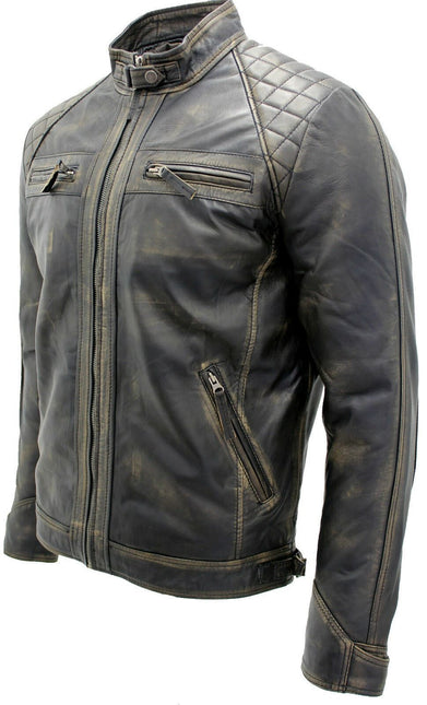 Men's Vintage Leather Quilted Biker Jacket-Monaco