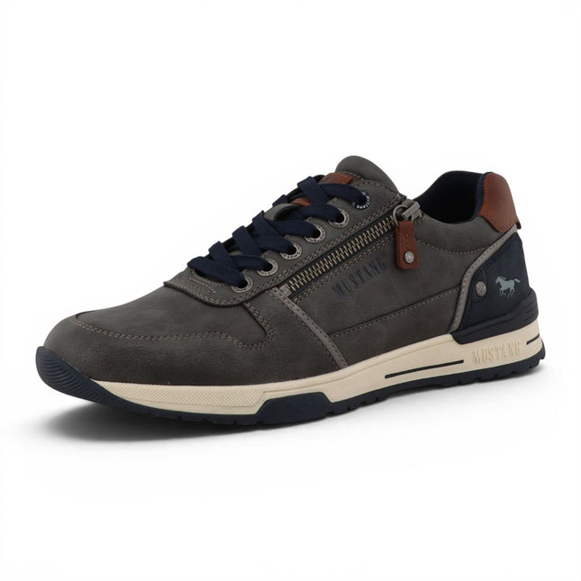 Mustang Men's Grey Faux Leather Trainer Sneaker Shoes - M0281006