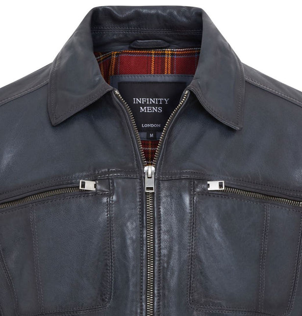 Men's Vintage Classic Short Soft Leather Biker Jacket
