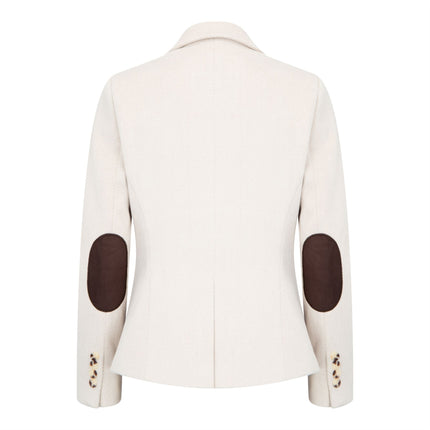 Women's Cream Tailored Fit Wool Blend Tweed Blazer
