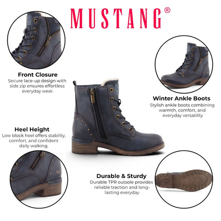 Mustang Women's Navy Warm Winter Lace-Up Ankle Boots - M0072014